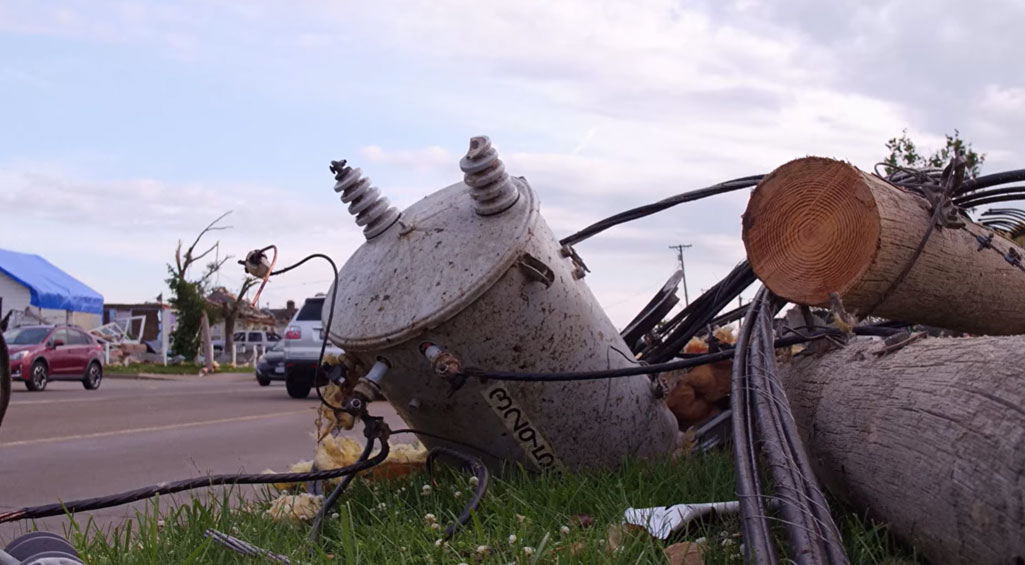 Large debrie on a road after a storm