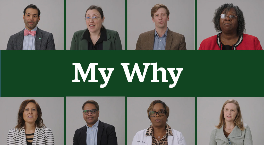 Monogram Health white logo with 8 images in a grid pattern of Monogram Health health care professionals